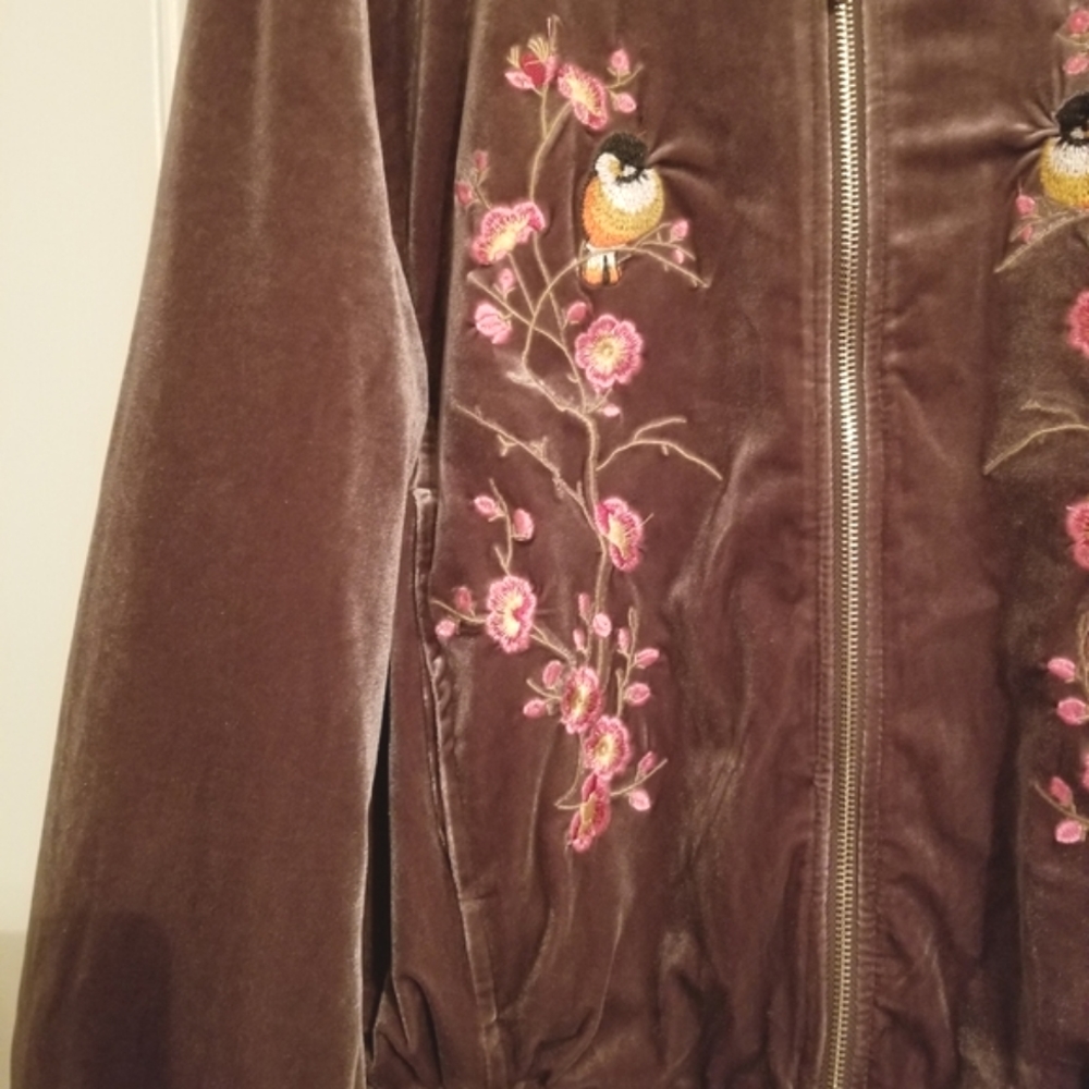 Solitaire Floral Embroidered Velvet Bomber Jacket - Picture 2 of 6